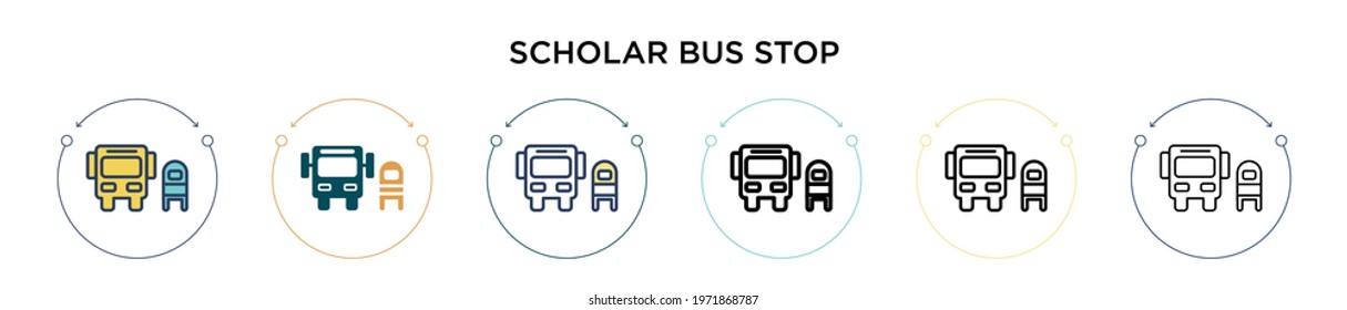 Scholar bus stop icon in filled, thin line, outline and stroke style. Vector illustration of two colored and black scholar bus stop vector icons designs can be used for mobile, ui, web