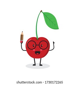 scholar cherry fruit cute character mascot vector design