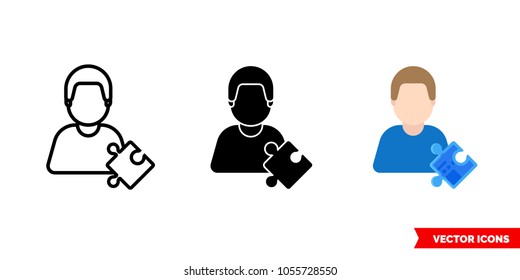 Scholar erudite icon of 3 types: color, black and white, outline. Isolated vector sign symbol.