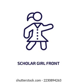 scholar girl front icon from people collection. Thin linear scholar girl front, people, woman outline icon isolated on white background. Line vector scholar girl front sign, symbol for web and mobile