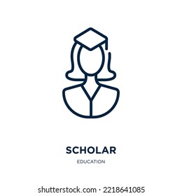 scholar icon from education collection. Thin linear scholar, student, school outline icon isolated on white background. Line vector scholar sign, symbol for web and mobile