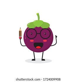 scholar mangosteen fruit cute character mascot vector design