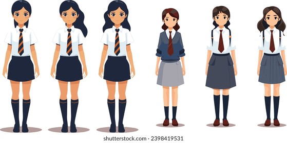 Scholarly Charm: Girl School Uniform Vector : Immerse your designs in a world of scholarly charm with our Scholarly Charm Girl School Uniform Design Illustration Vector. 