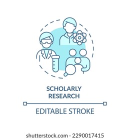 Wissenschaftlich erforscht Blue Concept Icon. Historische Studie. Genealogische Forschung abstrakte Idee dünne Linie Illustration. Einzeln Umrisszeichnung. Bearbeitbarer Strich. Arial, Myriad Pro Fett Schriftarten verwendet