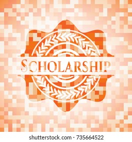 Scholarship abstract emblem, orange mosaic background