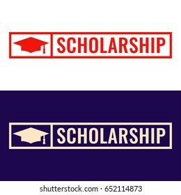 Scholarship. Badge flat vector illustration on white and dark background.
