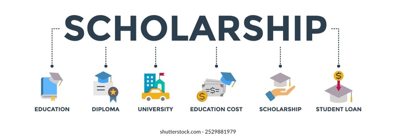 Scholarship banner web icon vector illustration concept with icon of education, diploma, university, education cost, scholarship, loan student 
