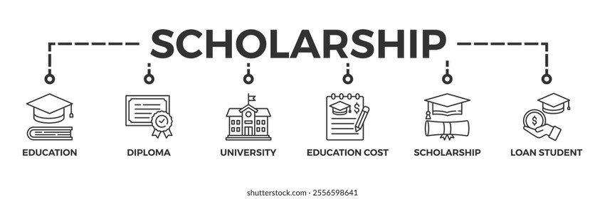 Scholarship banner web icon vector illustration concept with icon of education, diploma, university, education cost, scholarship, loan student	