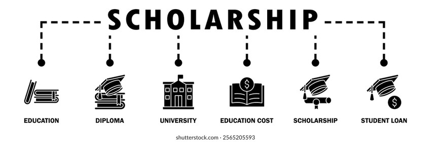 Scholarship banner web icon vector illustration concept with icon of education, diploma, university, education cost, scholarship, loan student