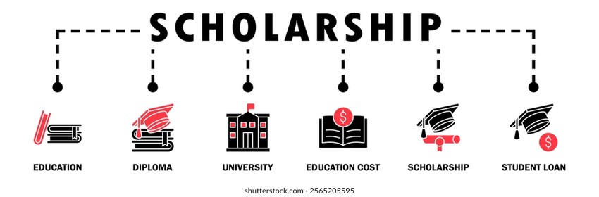 Scholarship banner web icon vector illustration concept with icon of education, diploma, university, education cost, scholarship, loan student