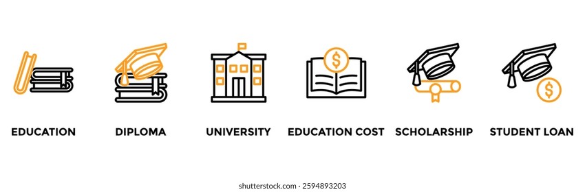 Scholarship banner web icon vector illustration concept with icon of education, diploma, university, education cost, scholarship, loan student