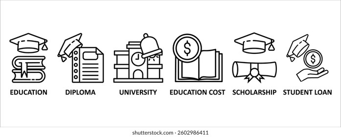 Scholarship banner web icon vector illustration concept with icon of education, diploma, university, education cost, scholarship, loan student
