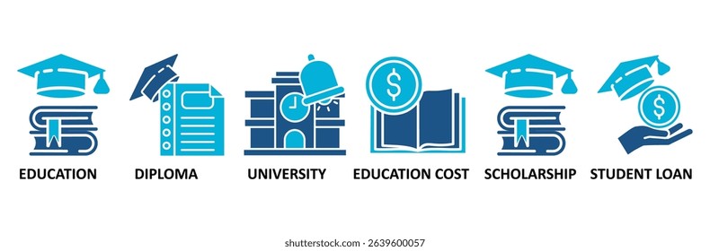 Scholarship banner web icon vector illustration concept with icon of education, diploma, university, education cost, scholarship, loan student