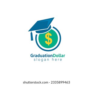  scholarship black line symbol vector logo, dollar coin wearing a graduation Dollar, student loan, money loan for education