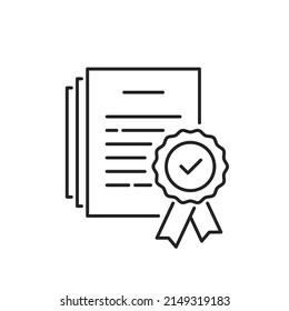 scholarship certificate or license thin line icon. concept of best product for partner or academic doc. linear modern win or reputation logotype graphic web design element isalated on white background