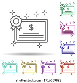 Certificado de beca pedido donación de dólares icono de varios colores. Línea delgada simple, contorno vectorial sin iconos de organización para ui y ux, sitio web o aplicación móvil