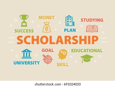 Scholarship. Concept with icons and signs.