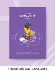 Scholarship Concept For Template Banner And Flyer For Printing With Isometric Style