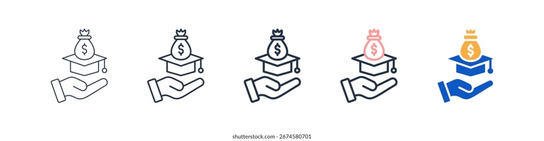 Beca diferentes iconos de estilo conjunto de Ilustración vectorial.