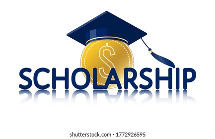 Scholarship, edu investment, dollar coin, traditional academic graduation hat. For university, college, school, landing page, template, ui, web, mobile app, poster, banner. Vector Isolated on white.