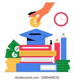 Scholarship And Education Funding In Flat Vector Illustration Symbolizing Financial Aid, Student Loans, Higher Education Support, And Investment In Knowledge, Isolated On White Background.