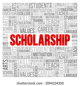 Scholarship Is A Form Of Financial Aid Awarded To Students For Further Education, Word Cloud Education Concept Background