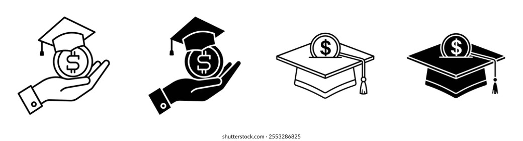 Conjunto de vetores de ícone de fundo de bolsa de estudos. EPS10