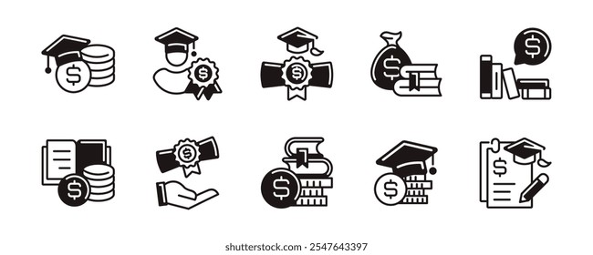 scholarship graduation tuition icon set education financial fee school cost support signs vector illustration