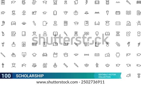 Scholarship and Higher Educatioin Icon set. Collection and pack of linear web and ui icons. Editable stroke. Vector illustration.