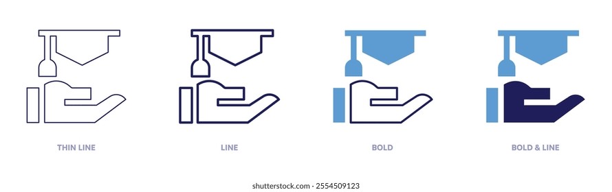 Scholarship icon in 4 different styles. Thin Line, Line, Bold, and Bold Line. Duotone style. Editable stroke.