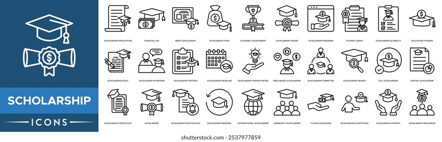 Scholarship icon. Scholarship Application, Financial Aid, Merit Scholarship, Scholarship Fund and Academic Achievement