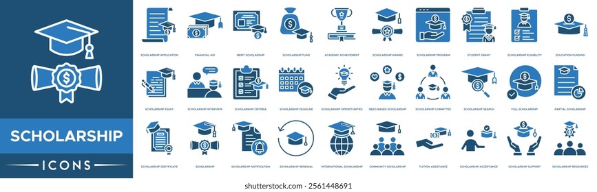 Scholarship icon. Scholarship Application, Financial Aid, Merit Scholarship, Scholarship Fund and Academic Achievement