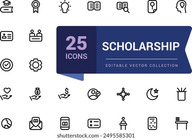 Scholarship icon collection. Containing tuition assistance, grant, fellowship, award icon. Simple line vector illustration.