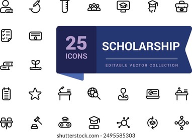 Scholarship icon collection. Containing tuition assistance, grant, fellowship, award icon. Simple line vector illustration.