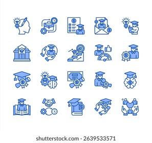 Scholarship icon collection set. Containing financial aid, tuition assistance, grant, fellowship, award, bursary, stipend icon. Simple line vector illustration.	
