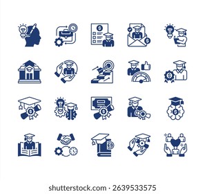Scholarship icon collection set. Containing financial aid, tuition assistance, grant, fellowship, award, bursary, stipend icon. Simple line vector illustration.	
