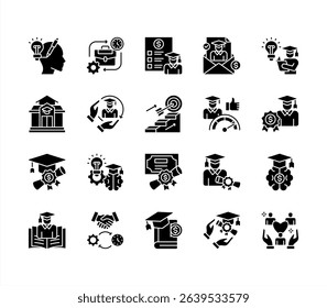 Scholarship icon collection set. Containing financial aid, tuition assistance, grant, fellowship, award, bursary, stipend icon. Simple line vector illustration.	

