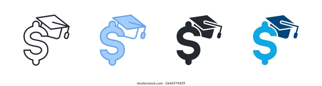 Scholarship Icon Set Multiple Style. Designed In Outline, Blue, Glyph, Dual Tone
