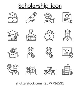 Scholarship icon set in thin line stlye