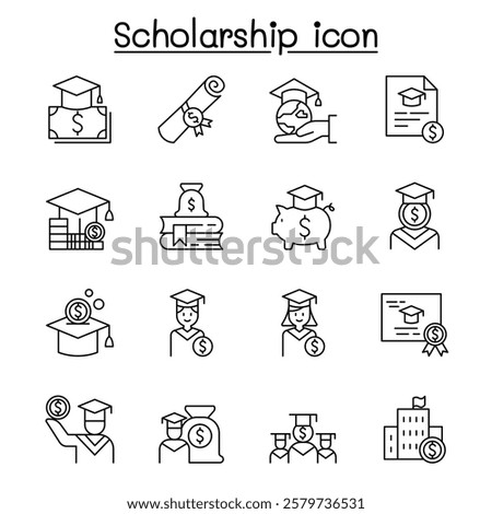 Scholarship icon set in thin line stlye
