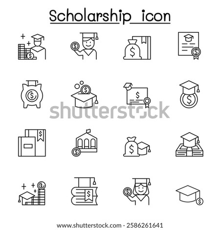 Scholarship icon set in thin line style