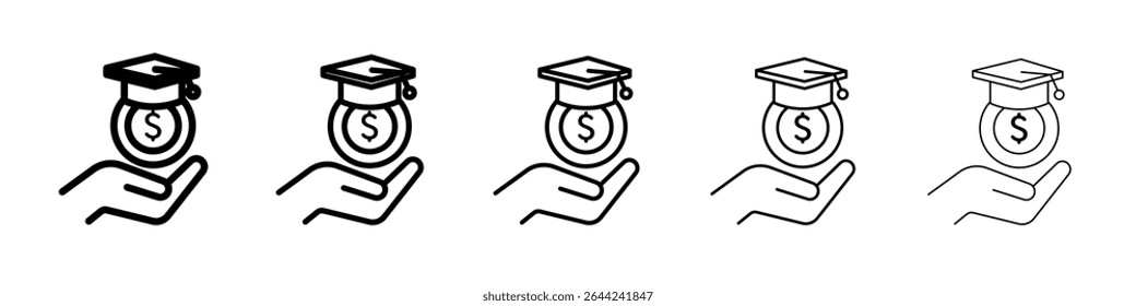 Ícone de bolsa de estudos conjunto de marca de logotipo de estrutura fina