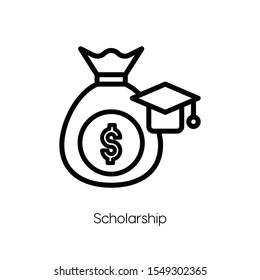 Scholarship icon vector. Scholarship symbol. Linear style sign for mobile concept and web design. Scholarship symbol illustration. Pixel vector graphics - Vector.