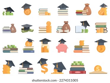 Scholarship icons set cartoon vector. Student degree. University graduate