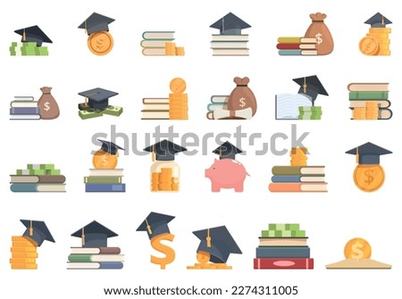 Scholarship icons set cartoon vector. Student degree. University graduate