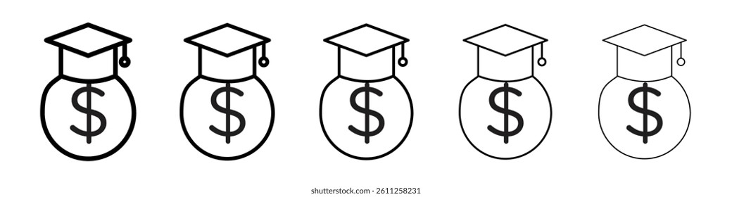 Scholarship icons vector set in different stroke line style