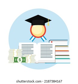 Scholarship illustration, Study finance person's concept. Economic system to get money for college or university. Suitable used for education, study,  scholarship, and etc