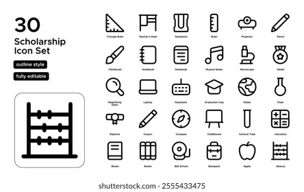 Scholarship Line Icon Set: Financial Aid, Academic Excellence, and Educational Opportunities Icons