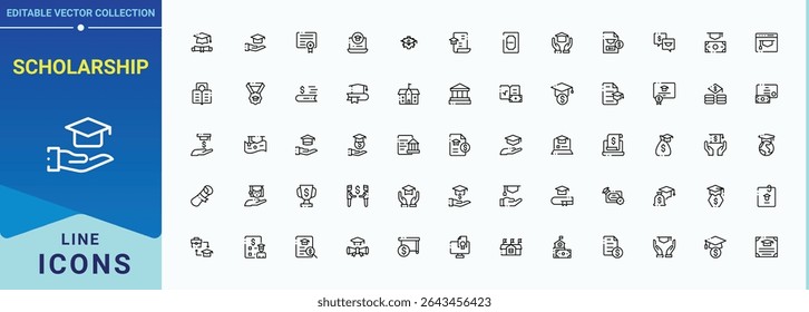 Scholarship line icon set. UI icons set in a thin style. Graduation icon set. Contains such icons as graduate, learn, university, education, scholar and more.