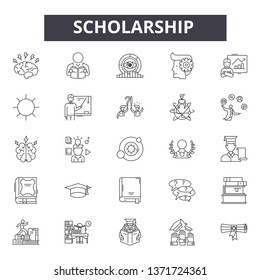 Scholarship line icons, signs set, vector. Scholarship outline concept, illustration: education,scholarship,university,destudent,cap,college